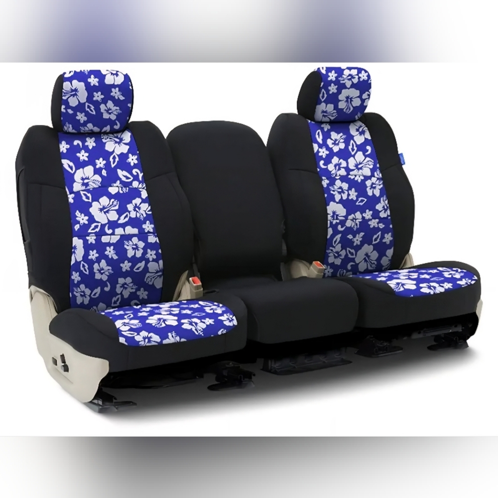 Floral Car Seat Covers in Blue and Black